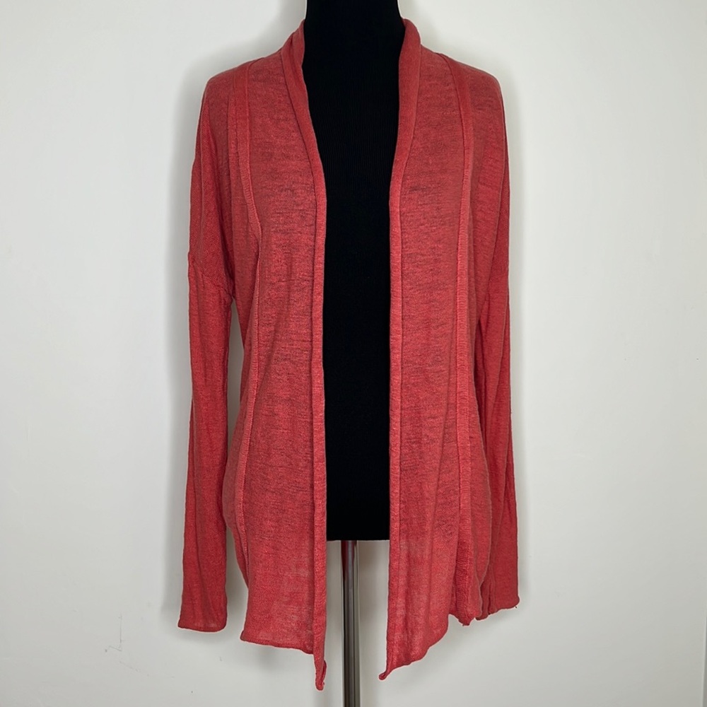 360 SWEATER Coral Linen Open Front Cardigan M